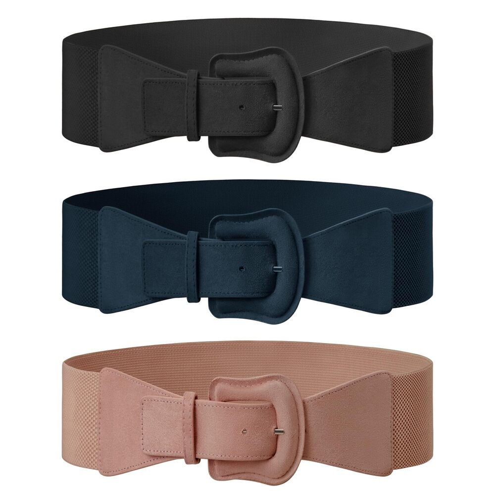 1124 3 Pack Suede Womens Elastic Wide Belts For Dresses Fashion - Picture 1 of 9